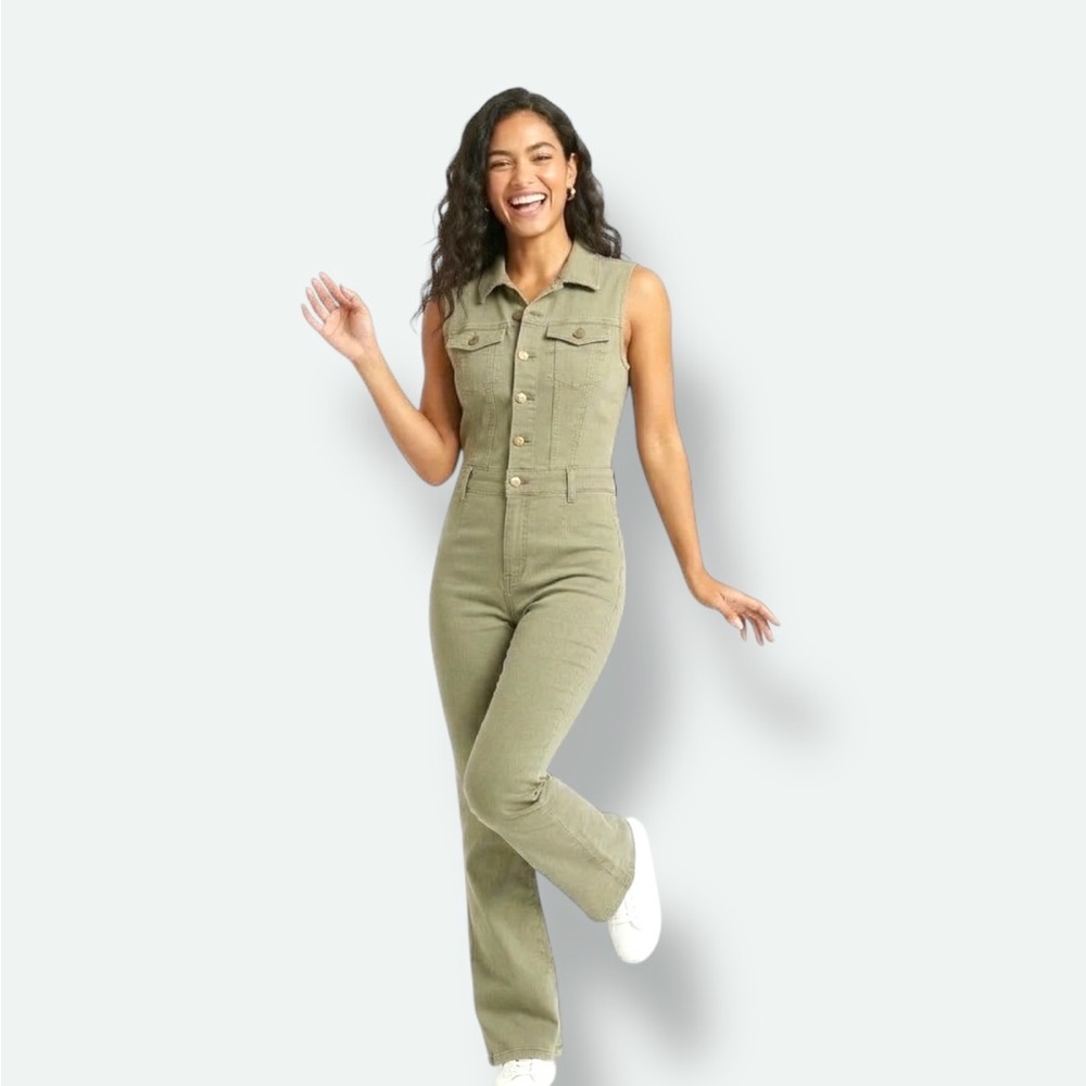 Sleeveless Utility Jumpsuit in Olive Green - Picture 2 of 6